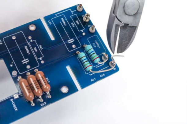 D-12 PCB with R14 and R15 (250 M&Omega; backplate bias resistors) installed.